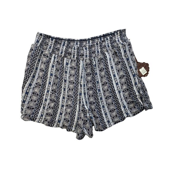 NWT Knox Rose Striped Mid-Rise Boho Shorts Women XXL Blue White Striped Smocked - Picture 2 of 12